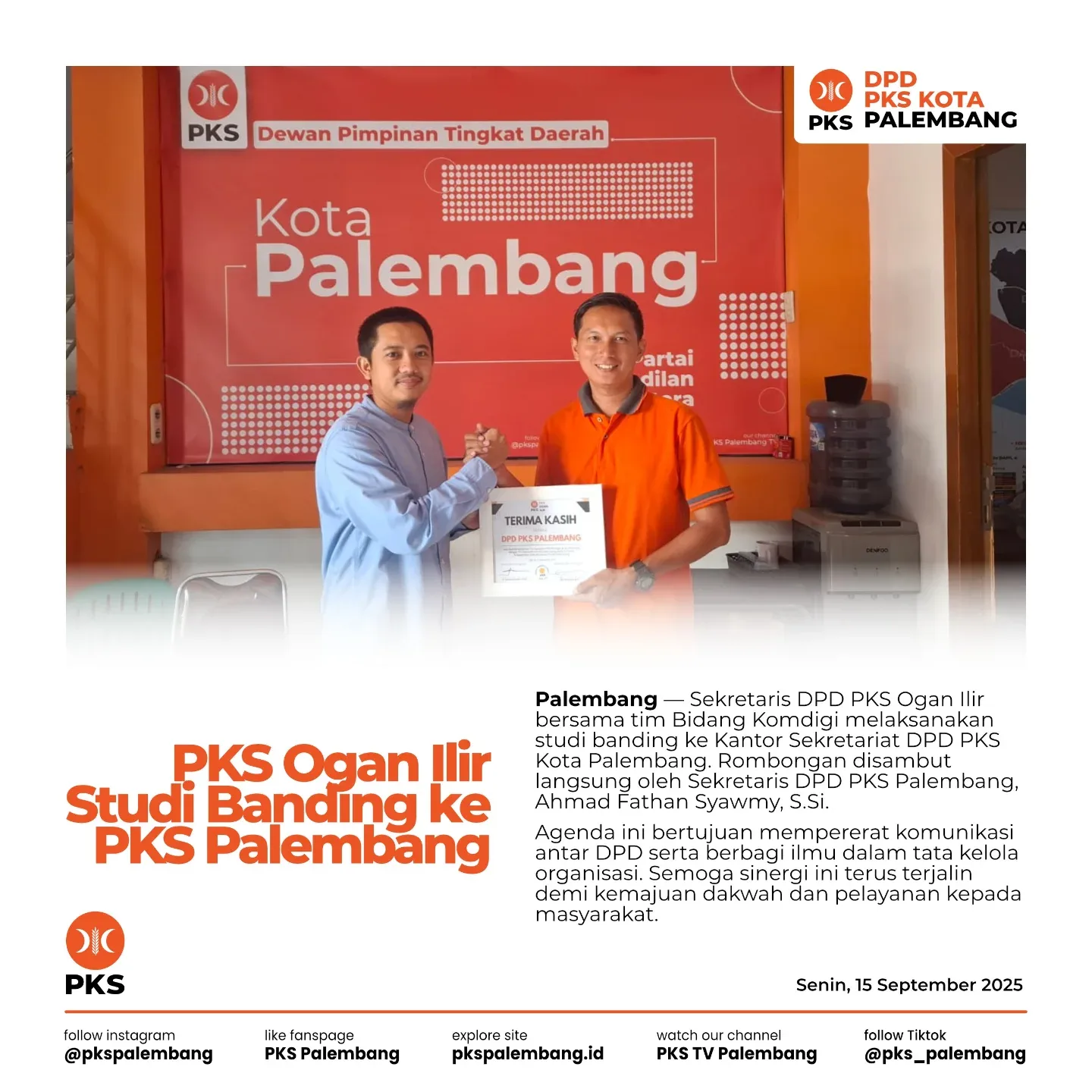 Studi Banding DPD PKS Ogan Ilir ke DPD PKS Palembang: Perkuat Sinergi dan Tata Kelola Organisasi